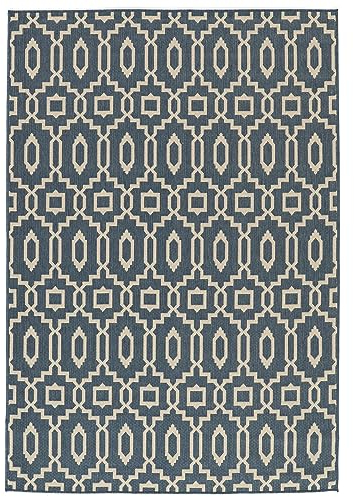 RugVista Zellige, In & Outdoor Teppich, Rechteckig, 200 x 300 cm, Außenteppich, UV-beständig, Wasserabweisend, Allergikerfreundlich, Balkon, Innenhof, Garten und Terrasse, Blau/Beige