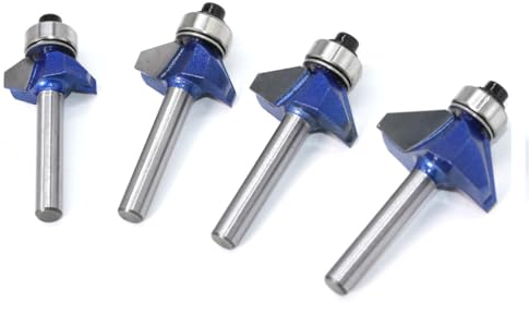 4 piezas de 6 mm vástago de 45 grados para biselado de carburo cementado con bordes para carpintería, chaflanes, carpintería, recorte, con rodamiento de bolas de arranque
