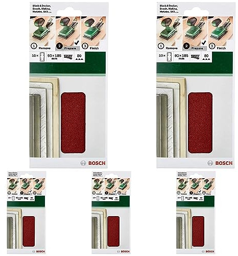 Bosch Schleifblatt (für Schwingschleifer verschiedene Materialien, 10 Stück, 93 x 185 mm, Körnung 80) (Packung mit 5)