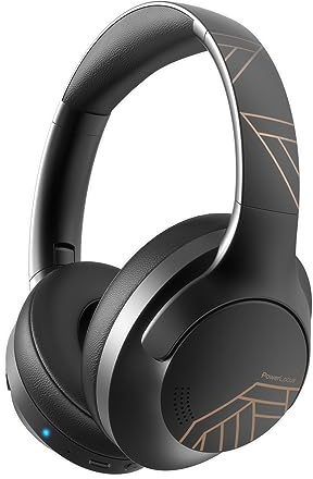 PowerLocus Bluetooth Headphones Over Ear, 50 Hours Playtime, 4 EQ Modes, Foldable Wireless Headphones with Microphone, HiFi Stereo, Lightweight & Wired Mode for Phone/Travel/PC (Black Gold)