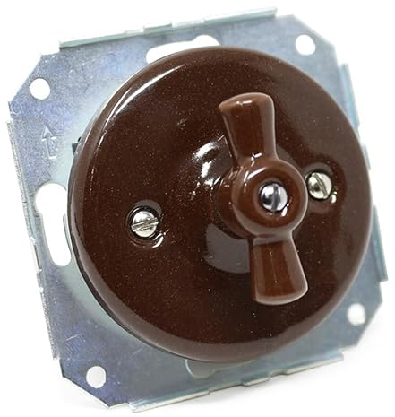 Interruptor conmutador empotrable, porcelana marrón, 10A, 250V, sin marco, ideal para controlar circuitos eléctricos en interiores.