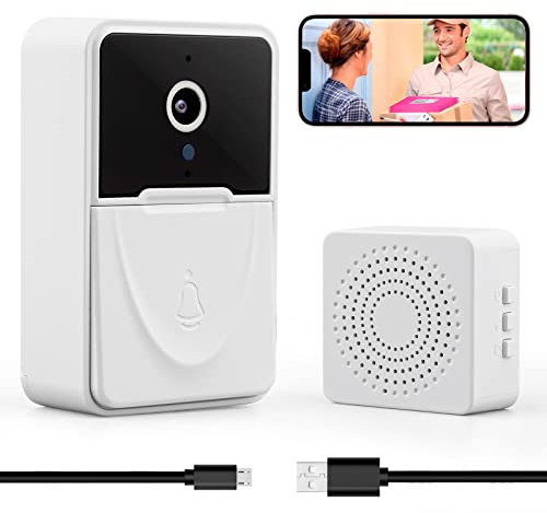 WASHLA Video Doorbell Wireless,Ring Video Doorbell Smart Wireless Security Camera with Two-Way Talk Wireless Video Doorbell Camera for Outdoor Entrance(White)
