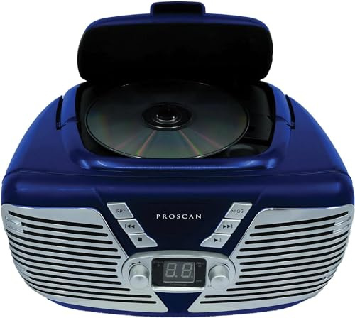 PROSCAN ELITE Retro-CD-Player, tragbarer Radio, Boombox, CD-Player, AM/FM-Radio, AUX-Eingang, AC-betrieben oder batteriebetrieben (blau)