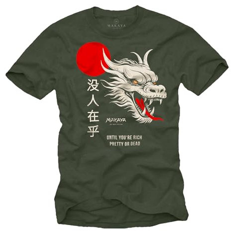 Makaya Tee Shirt Homme avec Slogan Nobody Cares Dragon Texte Symbol Chinois Message Idee Cadeau Garcon Geek Vert XXL