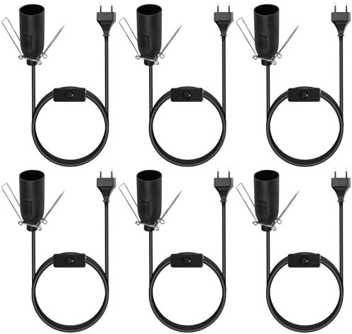 Vegena 6 Pièces 1,8 M Câbles Pour Lampe De Sel, Isolation Câble Douille, Douilles E14 Avec Interrupteur Et Câble De 1,8 M, Avec Câble D'alimentation Prise Changer - Noir