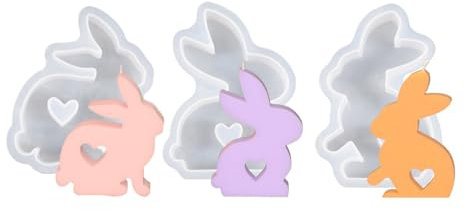 Xidmold 3 Stück Ostern Kaninchen Silikonformen Gießformen, Hasenform für Ostern, Ostern Hase Backform, Osterhase Silikonform for Gips, Sojawachs Kerzen, Handwerk (3 Stück D)