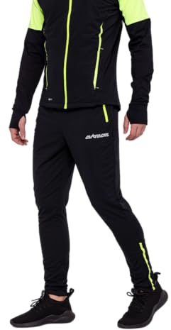 Airtracks Herren Winter Funktions Laufhose Lang Pro Team - Thermo Running Pants - Lauftight - Warm - Atmungsaktiv - Reflektoren