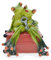 Queemie Kreative Pärchen Frösche Sitzen auf Rotem Koffer Harz Statue, Lustige Reisen Frosch Liebhaber Maskottchen Tiere Skulptur Sammelfiguren für Regale Tisch Desktop Dekor