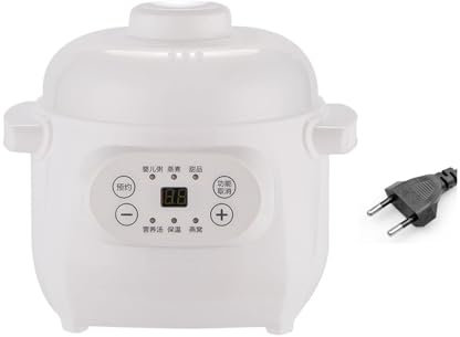 Cryfokt Mini-Reiskocher, 1L 200W Mini-Keramikeintopf mit Timing-Funktion, Schongarer mit Deckel, Tragbarer Elektrischer Reise-Eintopf Zum Kochen von Suppe, Reis, Eintöpfen, weiß