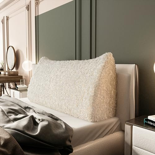 Johnear Keilkissen Lesekissen für Bett und Sofa Lehnenkissen Weiß Plüsch Kissen 200cm, Rückenkissen Kopfteil Bett Rückenlehne Großes Dreieckiges Lendenkissen