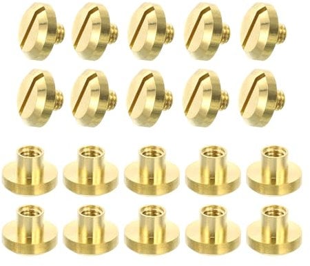 sourcing map 10Sets Brass Chicago Screw Fasteners, 4mm Concave Screw Back Binding Post Nail Stud Rivets Fastener for DIY Leathercraft