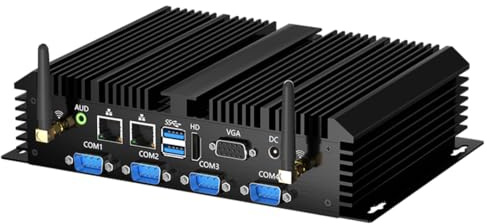 Thdeukoty Mini PC Industriel, Ordinateur Sans Ventilateur Core i5-4200U Win-10 Pro, 8 Go de RAM, SSD de 128 Go, 2 Cartes Réseau, 6 x COM RS232, 4 x USB 3.0, WiFi Double Bande, HDMI/VGA, LAN Gigabit
