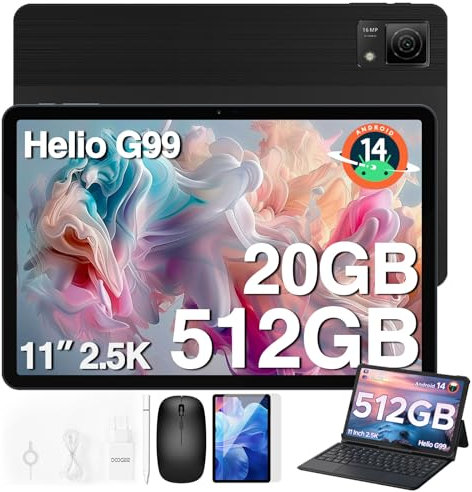DOOGEE T40 Android 14 Tablet 11 Zoll, Tablet mit Tastatur, 2.5K Display, 20GB RAM+512GB ROM/2TB Gaming Tablet, Helio G99 Octa-Core Tablet PC,Dual 4G SIM/16MP+8MP/8580mAh/GPS/Face ID, Tablet mit Stift