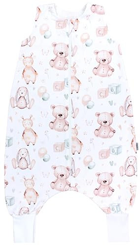 TupTam Baby Sommer Schlafsack mit Beinen 0.5 TOG OEKO-TEX zertifizierte Materialien unwattiert Unisex, Farbe: Beige Tiere mit Ballons, Größe: 110-122