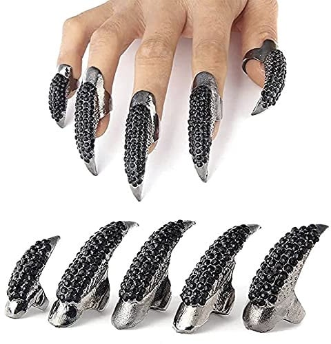 Black Halloween Claw Finger Ring Witch Finger Nail Claw Finger Claws Black Nail Rings Fake Nails Scary Halloween Props