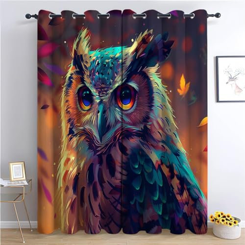 CozyRest Blickdichte Gardinen Tier Eule in der Abenddämmerung Verdunkelungsvorhang - Lichtundurchlässige Vorhang mit Ösen für Schlafzimmer Geräuschreduzierung Helle Farben 160 x 70 cm, 2er Set