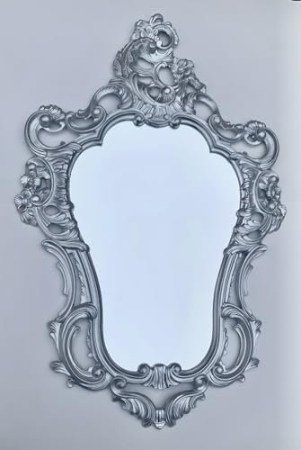 Pintici Wandspiegel Antik Spiegel Oval BAROCK Badspiegel 50x76 cm Prunkspiegel Ovaler Spiegel Flurspiegel (Silber)