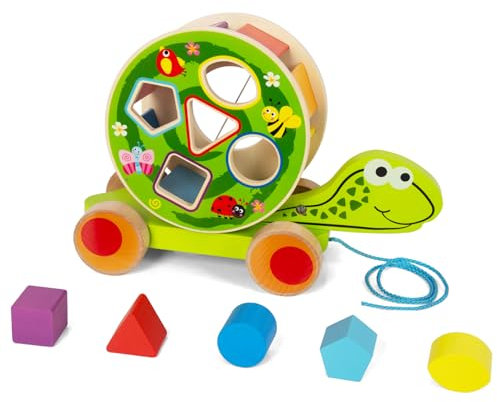 Holzschildkröten Traktionsspielzeug mit Abnehmbarer Schildkrötenschale und Formklassifikation Holzblöcke, Nachzieh-Spielzeug Pädagogisches Spielzeug für Kinder