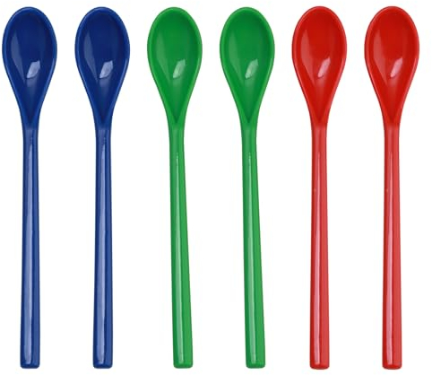 6 Pièces Cuillères Longue en Plastique, 18cm Cuillère à Café Réutilisable, Cuillères Coloré pour Mélanger Café, Thé Glacé, Crème Glacée, Cocktail, Chocolat Chaud (Rouge, Bleu, Vert)