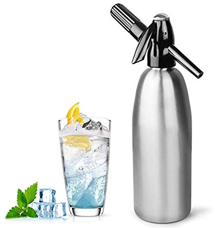 Aluminium Soda Siphon Maker Maschine 1L Silber Sprudelwasser Maker für Saft Getränke Cocktail Verwendung mit Standard CO2 Ladegerät (CO2 Ladegerät nicht enthalten)