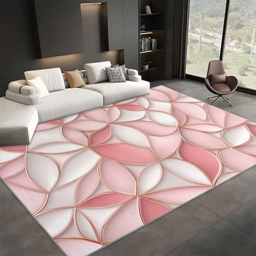 Waschbarer Teppich 120 x 170 cm Roségold Bedruckter Läufer, Geometrische Abstrakte Blume rutschfest Teppich für Wohnzimmer Schlafzimmer Büro Modern Design - Kurzflor Kinderzimmer Läufer