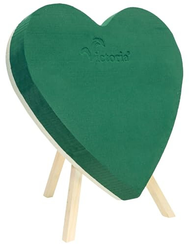 Creativery Nass Steckschaum Herz 20x18x6cm mit Holzständer H.23cm - für Profi Floristen & Hobby Bastler - Frischblumen Steckschwamm - Blumen Steckmasse - Floristik Zubehör & Floristikbedarf - Grün
