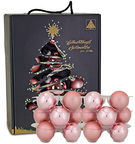Riffelmacher Glas Weihnachtskugeln im Koffer 26255 | 24 Stück | Ø 6 cm - Altrosa