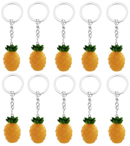 CALLARON 10pcs Pineapple Keychain Pendant Charm Pineapple Corer Pendants Key Chain Pineapple Crystal Keyring Yellow