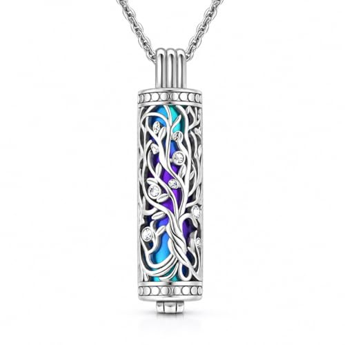 Davaco Collar Urna para Cenizas Árbol de la Vida, Joya Memorial Unisex | Acero inoxidable, compartimento para un pequeño recuerdo, cadena rope plateada, homenaje para mujer u hombre