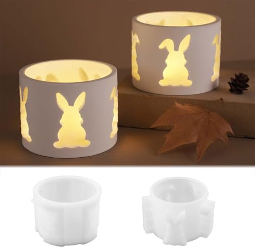 2 Stück Silikonform Osternhase Teelichthalter WISIRENT, Silikonformen Giessformen Hase Silikonform Kerzenhalter Osterhase, Oster Teelichthalter Formen Silikonform Hase, Osterhasen Gießform für Gips