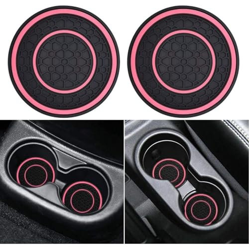 Car Cup Holder Coaster, 2.75 Inch Anti-Slip Shockproof Plastic Insulation Cup Mats Car Coasters Cup Holder Insert Universal Car Accessories Interior for Most Cars, SUV, Truck (Pink,2)