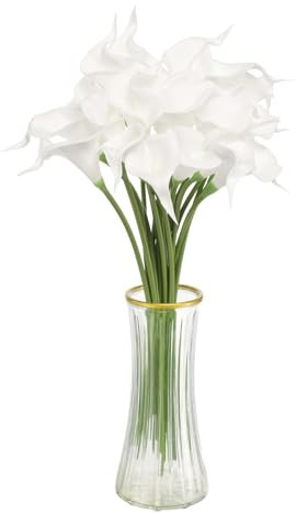 sourcing map 20pcs Artificial Calla Lily Fake Silk Flowers Bouquet Real Touch for Home Garden Wedding Party Decoration, Pure White