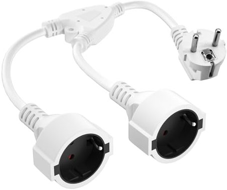 Prolunga Elettrica Con Contatto di Protezione, Cavo in Plastica Prolunga Doppia Schuko Corto Con Prese a 2 Pieghe, Doppia Spina per Pesa IP20 - Casa, Ufficio, Esterno, 3 x 1,5mm², 250V/16A, Bianco
