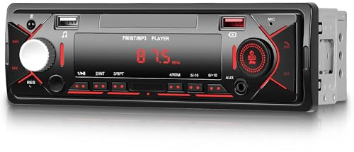 Rimoody Autoradio 1 Din Bluetooth, 1 Din Stereo Auto mit Bluetooth Freisprecheinrichtung BT Telefon FM Radio USB/U Disk/AUX, Rotlicht, Uhrzeitanzeige