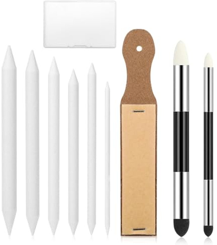 JYNXOR 9 Pièces Estompe en Papier Dessin, Tortillons Estompes Dessin, Estompeur Dessin, Double Extrémité Tortillons Estompes Dessin, PÉponge Réutilisable, Stylos Mélangeurs, avec Papier de Verre