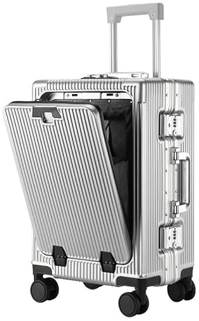 EIEAWEPLI Bagage à main avec porte-gobelet, bagage rigide avec roues rotatives, valise sans fermeture éclair avec port USB, ouverture frontale pour femme et homme, 55 x 35 x 25 cm, Argenté., 22in