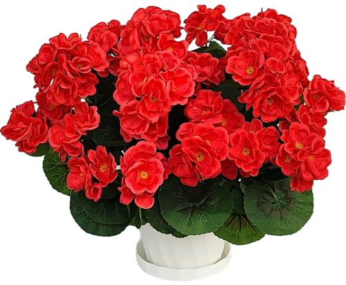 Jusdoja Artificial Outdoor Flowers, 4 Bundles Silk Geranium Plants Red