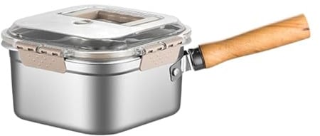 siduytin Mini Fritteuse aus Edelstahl für Camping, ideal für schnelles Frittieren. Praktischer Deckel mit integriertem Siebeinsatz.