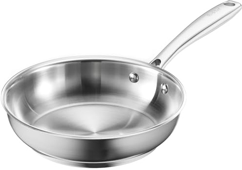 Redchef Stainless Steel Frying Pan, Non-Toxic Uncoated Skillet for Cooking, Induction Compatible Omelet Pan with Heavy-Gauge Bonded Base, Oven Safe Egg Pan, 20cm/8inch