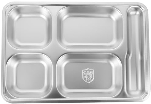 KOMBIUDA Assiette Inoxydable Compartimentée Grande Plateau Repas Résistant Corrosion Plateau Alimentaire Empilable pour Cantine Scolaire