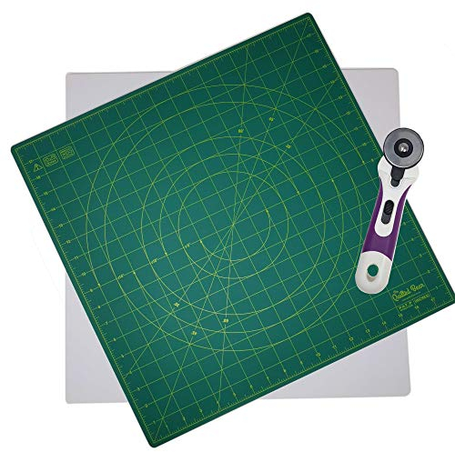 The Quilted Bear 360° Rotating & Lockable Self-Healing Cutting Mat 18 x 18 with 45mm Rotary Cutter - Green: Your Ultimate Crafting Companion for Precision and Convenience.