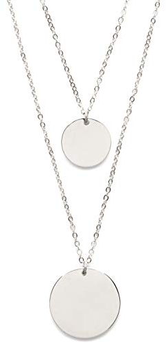 Happiness Boutique Collana Strati Cerchio Color Argento | Collana Doppio Filo Pendenti Dischi