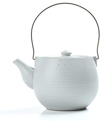TEANAGOO TP07, Japan Porzellanteekanne mit Filter und Metallgriff, 580 ml, Ru Ware, Weiß