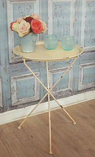 Beistelltisch Blanco Vintage Metall-Klapptisch rund im Shabby chic weiß