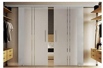 Doppel-Glasschiebetür Komplettset inkl. SoftClose/SoftStop in 2 Streifen-Design vertikal (T), Abmessungen 2 x 775 x 2050 mm = 1550 x 2050 mm in 8 mm ESG-Glas (Einscheibensicherheitsglas)