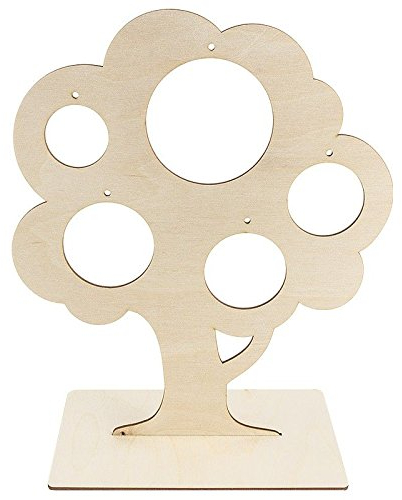 Ideen mit Herz Deko-Baum aus Holz zum Aufstellen, 29,8cm x 25 cm, mit 5 kreisförmigen Aussparungen | Schmuckständer, Schmuckbaum, Fotobaum, Verzierung, Anhänger | DIY, Handwerk, Holzarbeiten