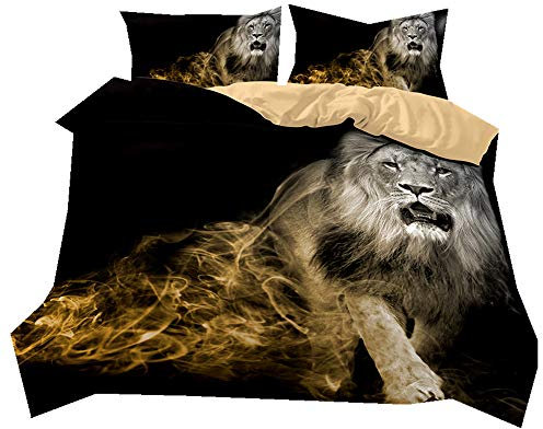 Stillshine Bettwäsche Set 3D Tier Großer Panda König der Löwen Elefant Leopard Eisbär Fliegender Vogel Adler Muster Bettbezug und Kissenbezug (König der Löwen, 135 x 200 cm)