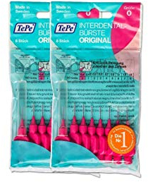 2 x TePe interdental Brushes, Pink, Original 8 Pieces, interdental Brushes, ISO0, 0.4 mm.
