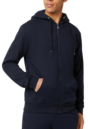 FM London, Felpa da Uomo con Cappuccio e Zip e Fodera in Pile, Blu Navy, XL