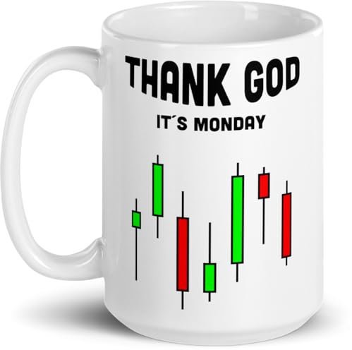 Jimbeels 330 ml: Thank God It‘s Monday | Lustige Tasse | Geschenk für Daytrader Forexhändler Börsianer | Forex Devisenmarkt und Aktien | Lustiger witziger Spruch | Kaffeebecher